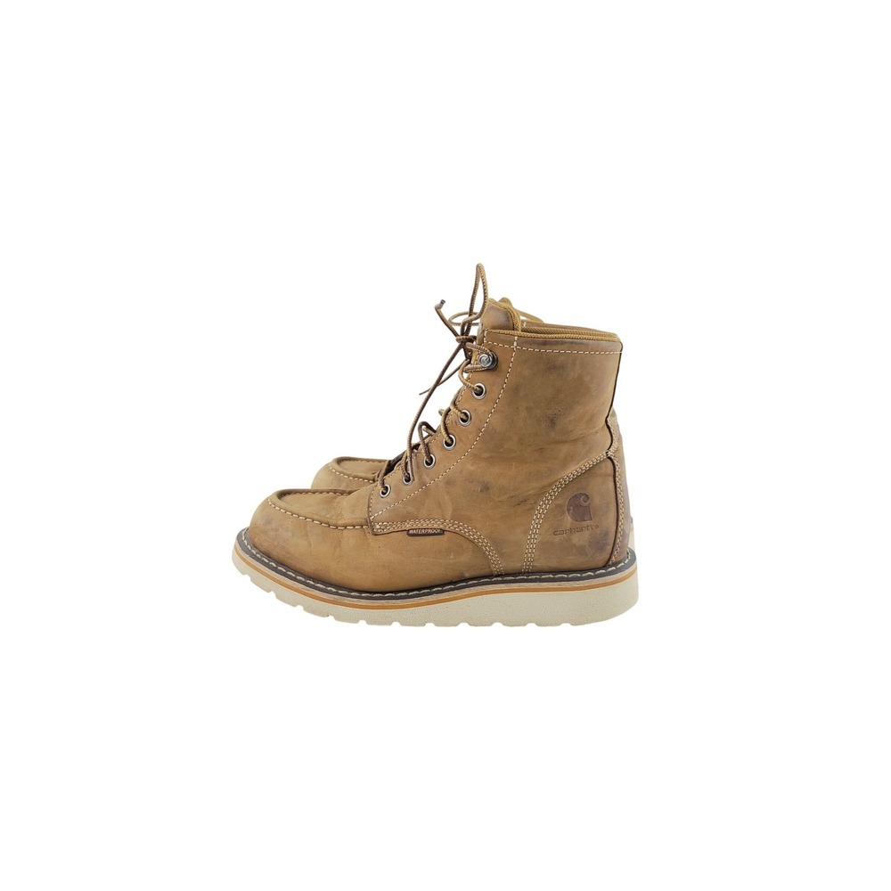 Carhartt Lace-Up Round Toe Leather FW6025-W Waterproof Work Boots Men Size 8 Tan